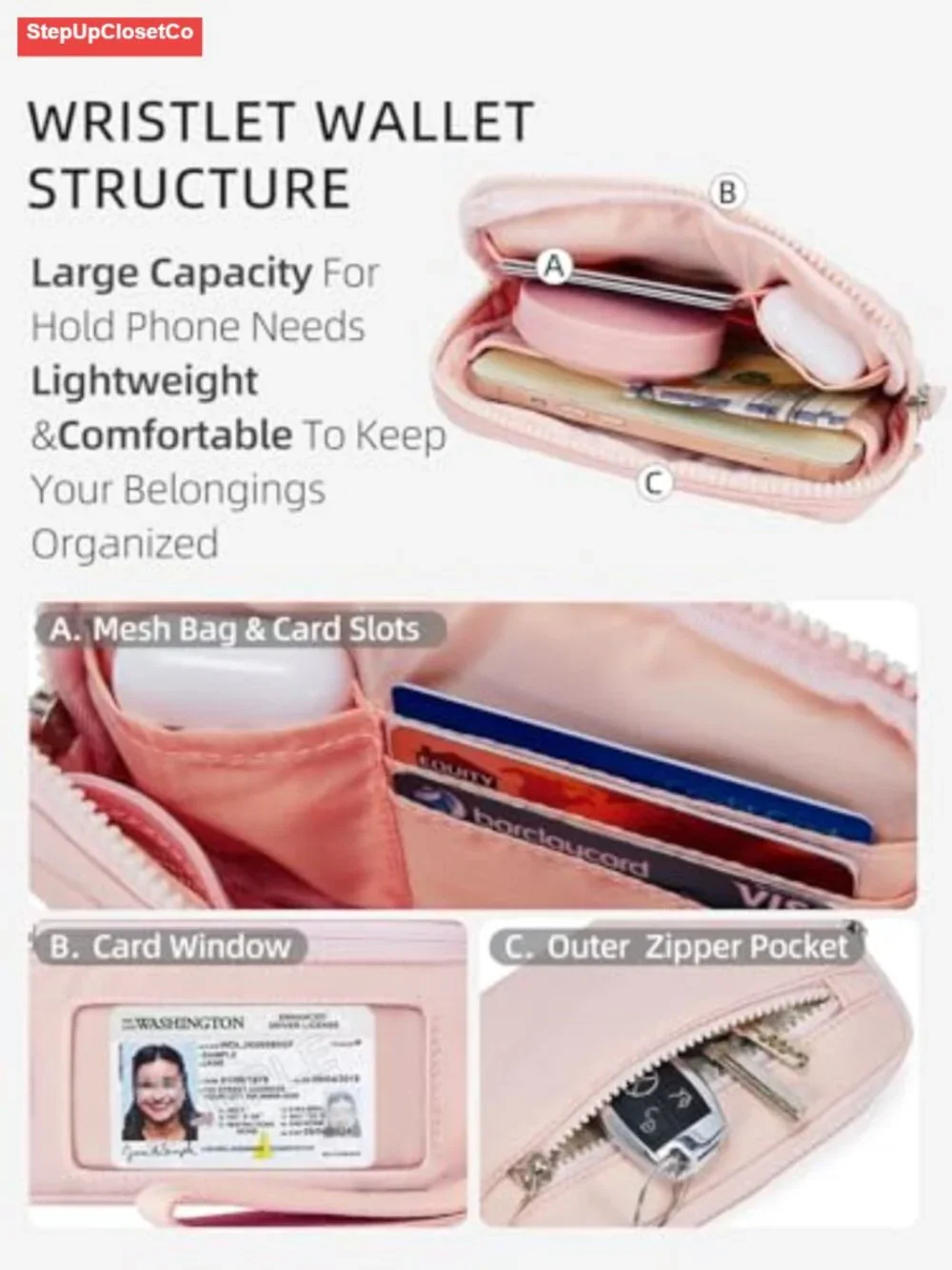 Wristlet Wallet RFID Blocking Quilted Nylon Phone Card Holder Purse
